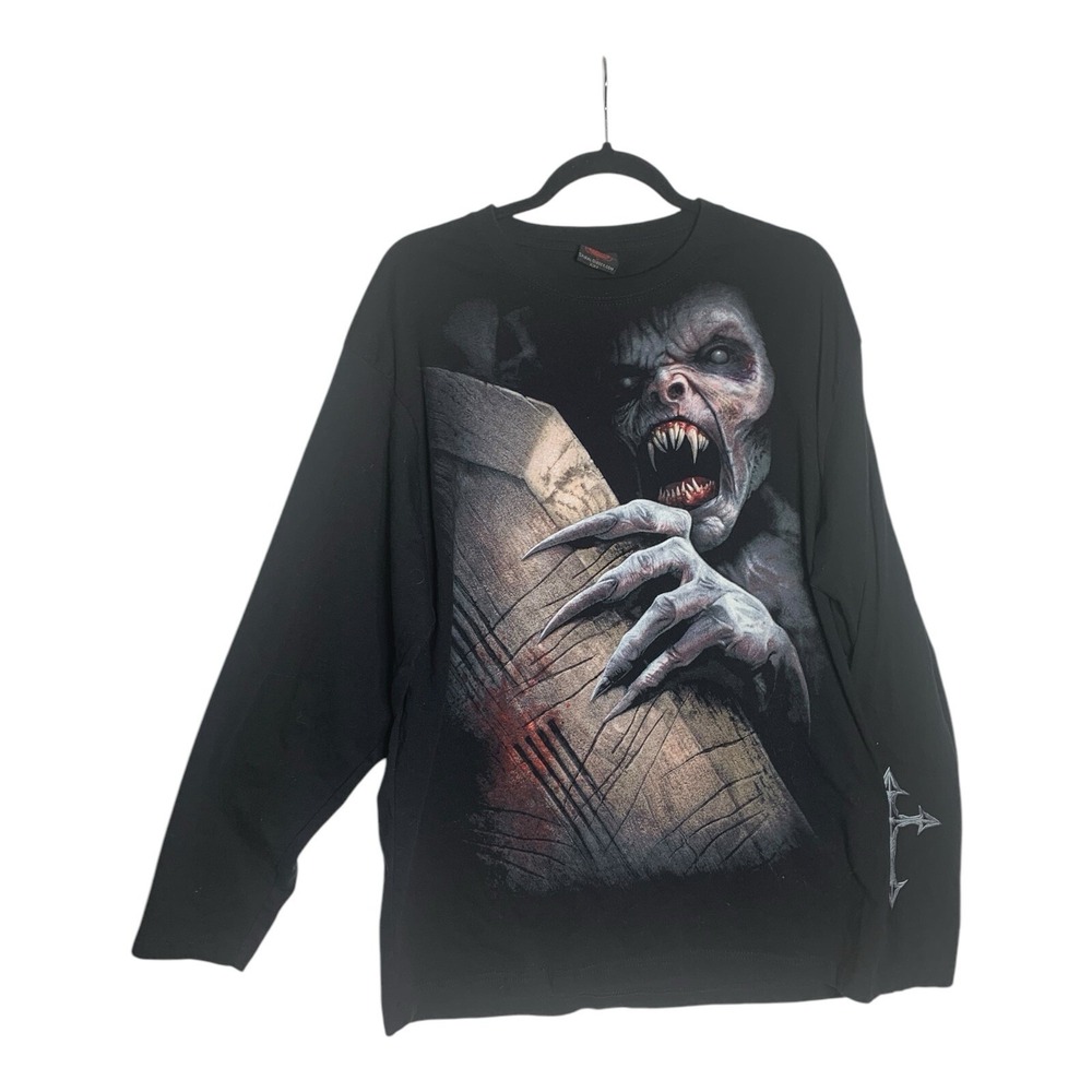 SPIRAL SKULL REAPER PRINTED XL Long Sleeve T- Shirt IN ROCK STYLE / 3D PRINT
